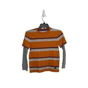Gap Kids Orange Blue Stripe Long Sleeve Grey Sleeves Shirt Sz Medium Boys